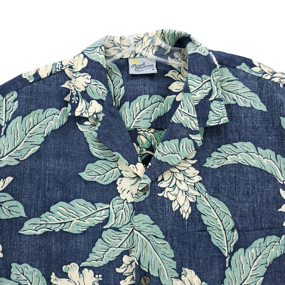 ROYAL CREATIONS Hawaiian Shirt Reverse Print Hibiscus Floral Tropical MEDIUM